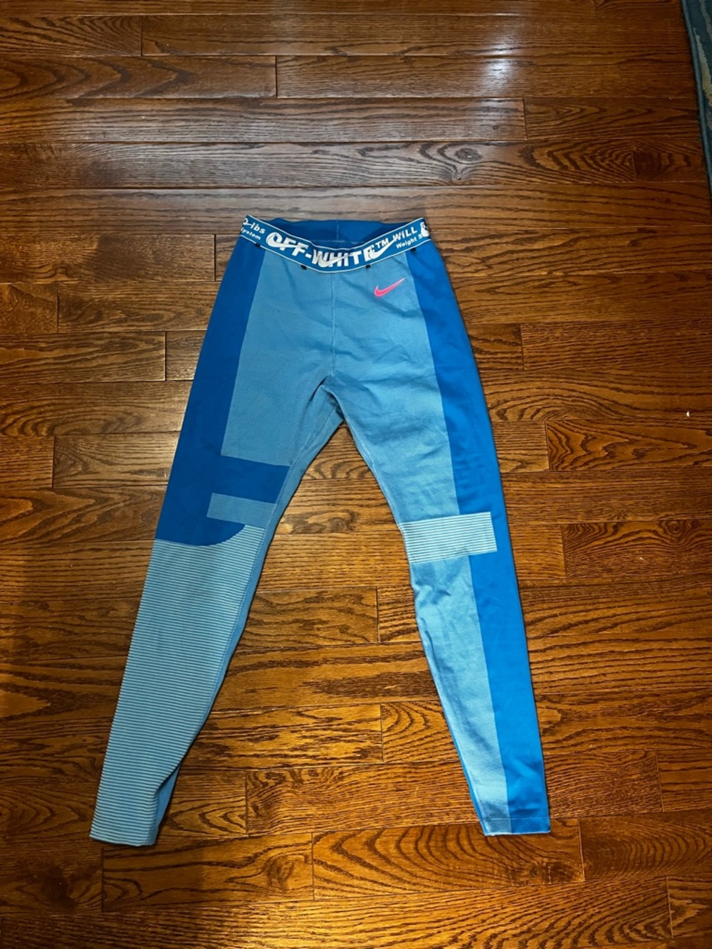 Off-White x Nike Blue Colorblock Leggings with Pink Logo